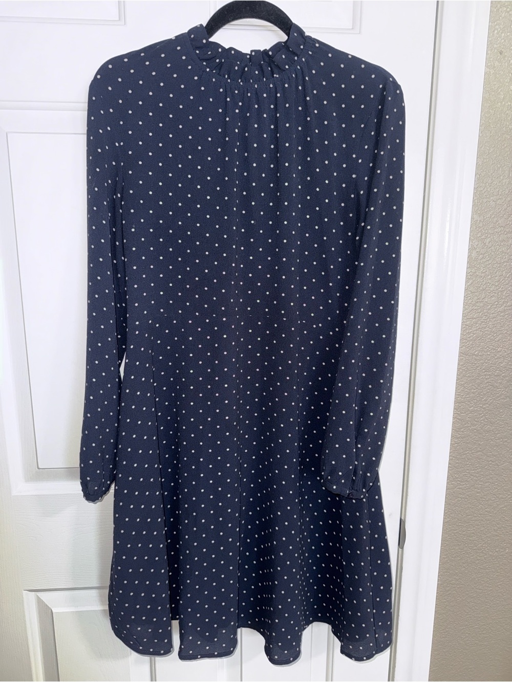 H&M Navy Polka Dot Ruffle Neck Dress